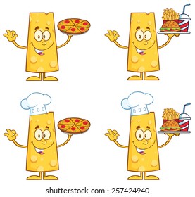 Cheese Cartoon Mascot Character 1. Vector Collection Set Isolated On White