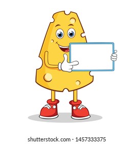 Cheese Cartoon Mascot Character With Holding a Blank Sign.