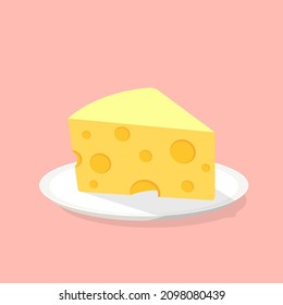 Cheese cartoon. Cheese on white plate.