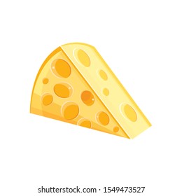 Cheese cartoon vector icon isolated on white background. Flat yellow milk food symbol for web site design, mobile app. Healthy food. Dairy produce. Logo triangle block cheese illustration.