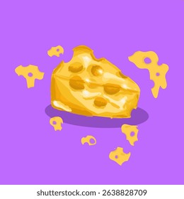 Cheese cartoon vector illustration food object icon purple background.