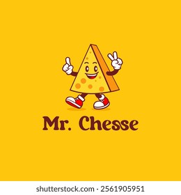 Cheese character 80s mascot vector