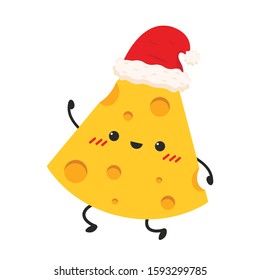 Cheese character design. Cheese on white background. symbol. mascot. Cheese wearing a Santa hat.