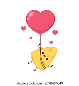 Cheese character design. Cheese on white background. symbol. Cheese and Heart balloon vector.