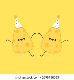 Cheese character design. Cheese on white background. mascot. Party cheese.