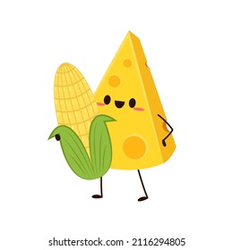 Cheese character design. Cheese on white background. Corn and Cheese cartoon vector.