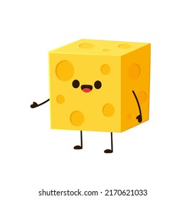 Cheese character design. Cheese on white background. symbol. mascot.  Cube Cheese vector.