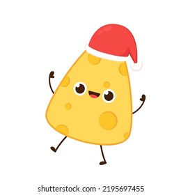 Diseño de personajes quesos. Queso de fondo blanco. El queso blanco es un vector de sombrero Santa.