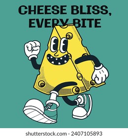 Cheese Character Design With Slogan Cheese bliss, every bite