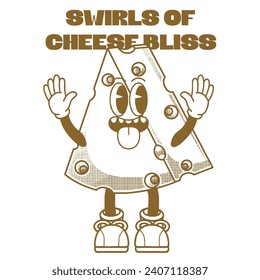 Cheese Character Design With Slogan Swirls of cheese bliss