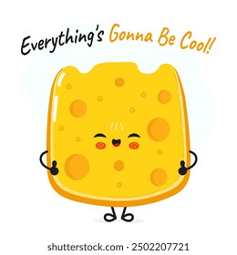 Käsefigur. Alles wird eine coole Karte. Handgezeichneter Cartoon-Kawaii-Vektorsymbol. Einzeln auf weißem Hintergrund. Käsecharakter