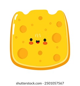 Carácter de queso. Icono de ilustración de personaje kawaii de dibujos animados dibujado a mano de Vector. Aislado sobre fondo blanco. Concepto de carácter de queso