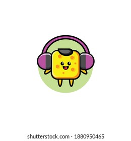 Diseño de ilustración vectorial de caracteres quesos escuchando música