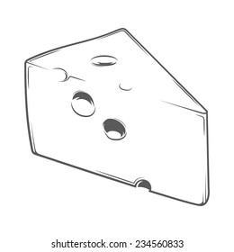 Cheese Chunk isolated on a white background. Monochromatic line art. Retro design. Vector illustration.