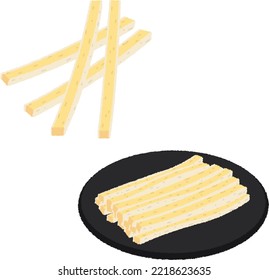 Cheese cod is an appetizer with cheese sandwiched between sheets of minced codfish.