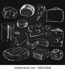 Cheese. Collection of hand drawn graphic illustrations