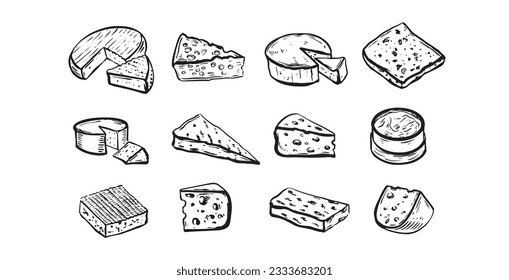 Cheese collection. Hand drawn illustration.	