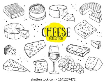 Cheese collection. Vector hand drawn illustration