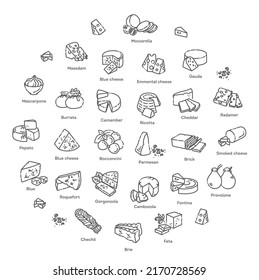 Cheese collection. Vector illustration of cheese types