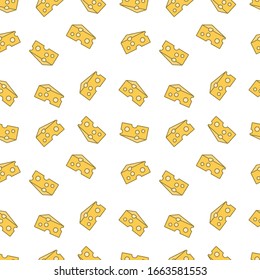 Cheese color pattern. Repeated image of an icon of a cheese. Modular image seamless pattern.