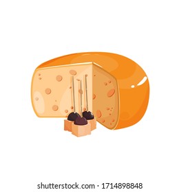 Cheese composition with canape snacks appetizer. Logo, ingredient.