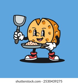 Cheese Cooking Retro Mascot Cartoon Vector Illustration