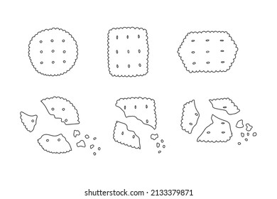 Cheese Crackers And Broken Ones Isolated Vector Illustration