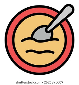 Cheese cream soup icon outline vector. Chicken bowl. Milk dish color flat