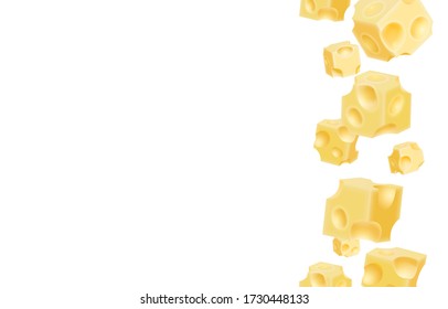 Cheese cube cover, food object white background. Vector illustration