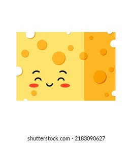 Cheese cube cute cheerful character with hole vector set isolated on white background. Funny happy cheese smiling flat design cartoon style illustration. Organic milk food mascot.