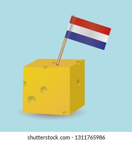 A cheese cube with a Dutch flag
