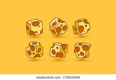 Cheese cube set, food object white background. Vector illustration