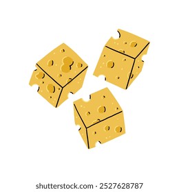 Cubos de queijo Cheddar. Ilustração do vetor de comida no estilo desenhado à mão