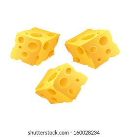 Cheese cubes on white background