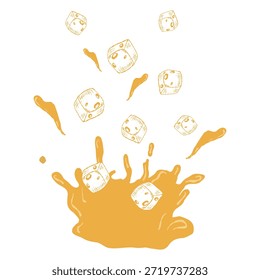 Cheese cubes splash, dynamic food illustration. Splashing cheese cubes, playful snack art. Cheese splash graphic, energetic food vector