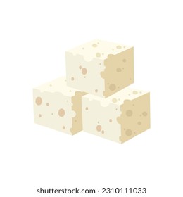 Ilustración vectorial de cubos de queso. Terciopelo isométrico aislado de piezas de queso con textura de agujeros, montón de productos lácteos frescos sanos cortados para cocinar y comer, apetitoso desayuno graso