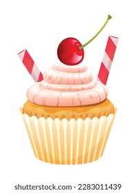 Cheese cupcake vector isolated on white background. Cupcake cartoon illustration