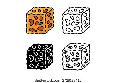 Cubo de leite de queijo, bloco, peça e ícone de pedaço conjunto com colorido, contorno, sólido e gravado estilo para restaurante, comida, culinária. Ilustração vetorial