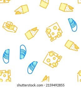 Cheese Dairy Delicious Nutrition Vector Seamless Pattern Color Line Illustration