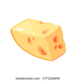 Cheese design element in cartoon style. Dairy product, cooking ingredient