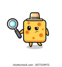 cheese detective character is analyzing a case , cute style design for t shirt, sticker, logo element