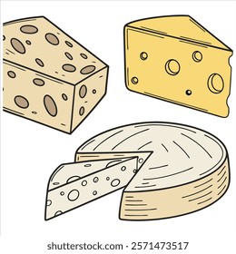 Cheese dices and slices design art silhouettes vector