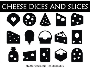Cheese dices and slices silhouette vector.