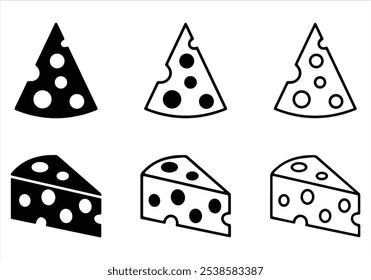 Cheese dices and slices silhouette vector.
