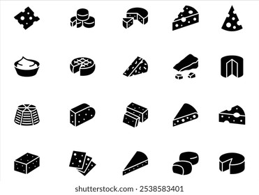 Cheese dices and slices silhouette vector.