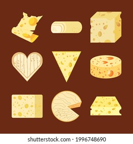 cheese different shapes icon set