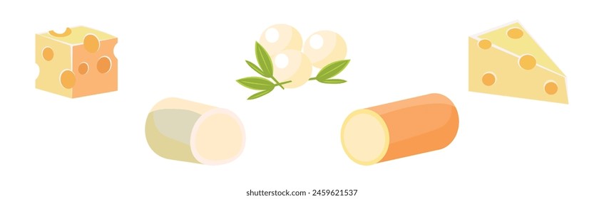 Cheese Different Type Flat Icon and Object Vector Set