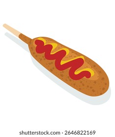 Cheese dog. Crispy Korean street corn dog with ketchup and mustard,