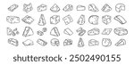 Cheese Doodle hand drawn line icon set. Different piece slice cheese for menu, design restaurant, cafe. Vector illustration