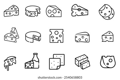 Cheese Doodle hand drawn line icon set. Different piece slice cheese for menu, design restaurant, cafe. Vector illustration	